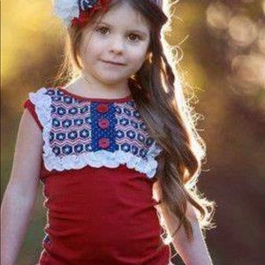 Persnickety Layette lou lou Stars and Stripes red white blue 4th July top 3-6